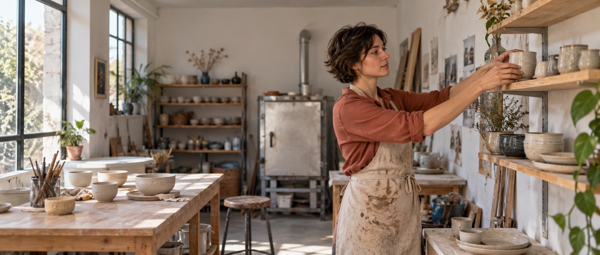 Céramiste travaillant dans son atelier.