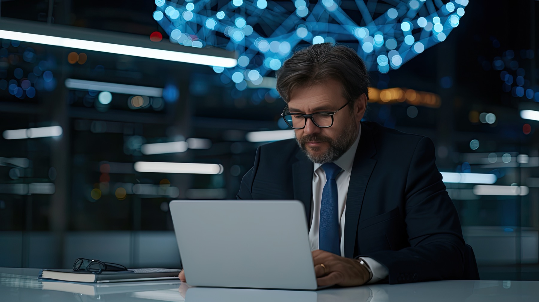 Homme travaillant sur un ordinateur portable dans un bureau.